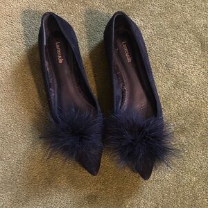 Black Larroude suede and feather ballet flat